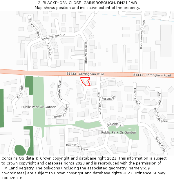 2, BLACKTHORN CLOSE, GAINSBOROUGH, DN21 1WB: Location map and indicative extent of plot