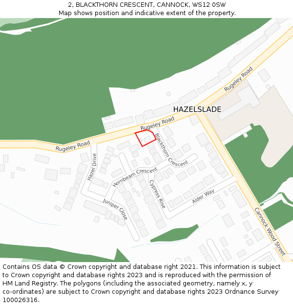 2, BLACKTHORN CRESCENT, CANNOCK, WS12 0SW: Location map and indicative extent of plot