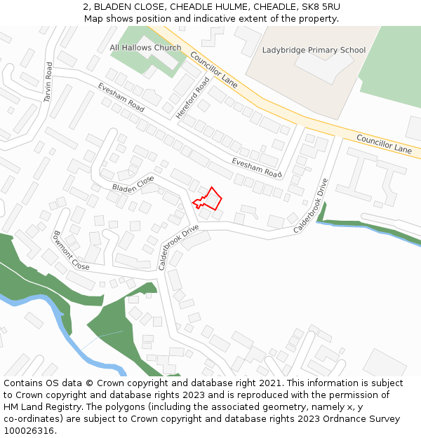 2, BLADEN CLOSE, CHEADLE HULME, CHEADLE, SK8 5RU: Location map and indicative extent of plot