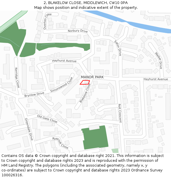 2, BLAKELOW CLOSE, MIDDLEWICH, CW10 0PA: Location map and indicative extent of plot