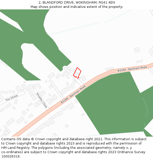 2, BLANDFORD DRIVE, WOKINGHAM, RG41 4EN: Location map and indicative extent of plot