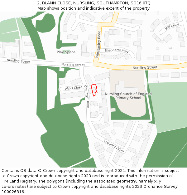 2, BLANN CLOSE, NURSLING, SOUTHAMPTON, SO16 0TQ: Location map and indicative extent of plot