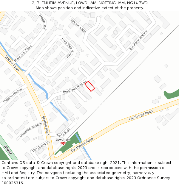 2, BLENHEIM AVENUE, LOWDHAM, NOTTINGHAM, NG14 7WD: Location map and indicative extent of plot