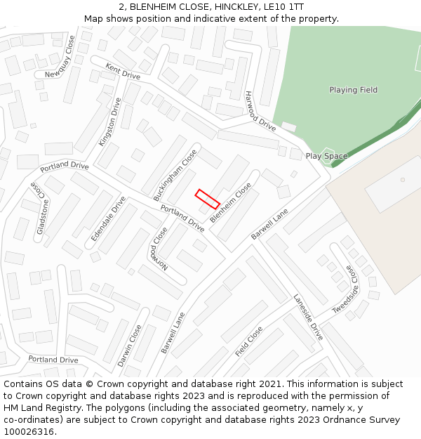 2, BLENHEIM CLOSE, HINCKLEY, LE10 1TT: Location map and indicative extent of plot