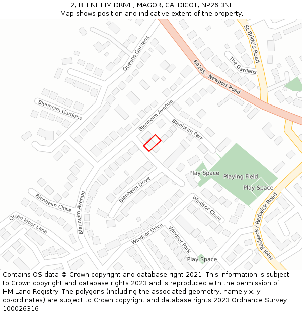 2, BLENHEIM DRIVE, MAGOR, CALDICOT, NP26 3NF: Location map and indicative extent of plot