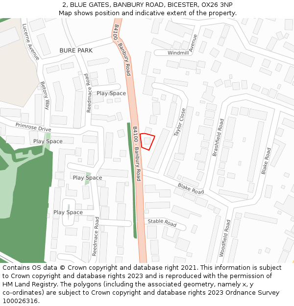 2, BLUE GATES, BANBURY ROAD, BICESTER, OX26 3NP: Location map and indicative extent of plot