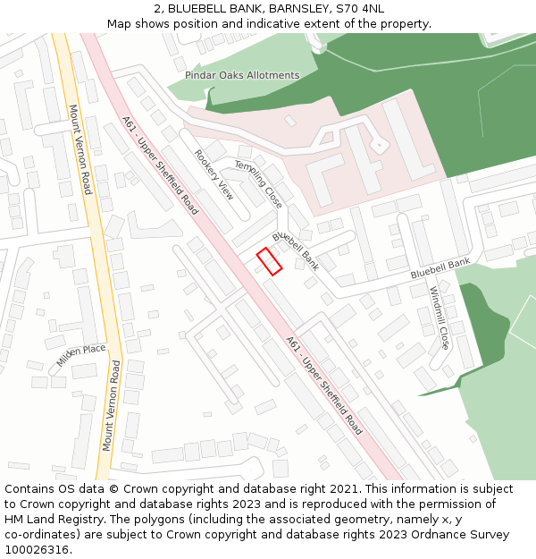 2, BLUEBELL BANK, BARNSLEY, S70 4NL: Location map and indicative extent of plot