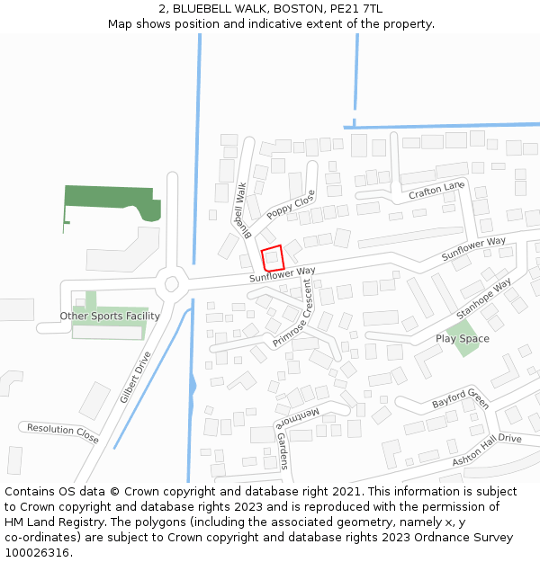 2, BLUEBELL WALK, BOSTON, PE21 7TL: Location map and indicative extent of plot
