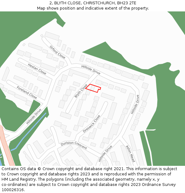 2, BLYTH CLOSE, CHRISTCHURCH, BH23 2TE: Location map and indicative extent of plot