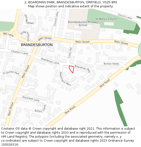 2, BOARDMAN PARK, BRANDESBURTON, DRIFFIELD, YO25 8RS: Location map and indicative extent of plot