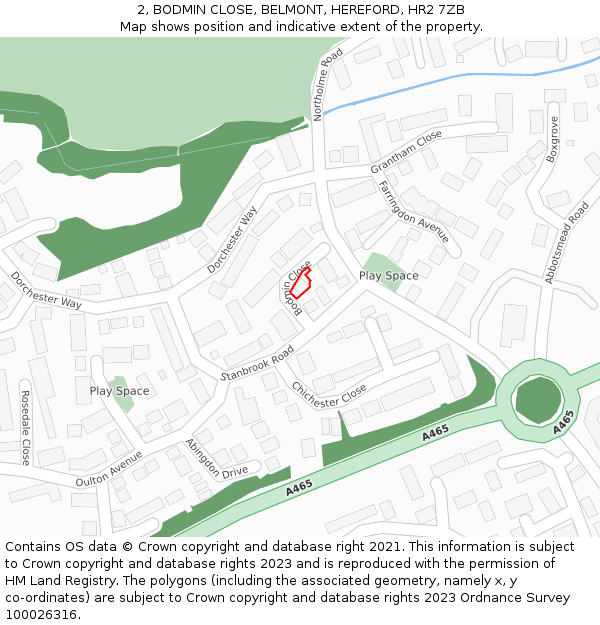 2, BODMIN CLOSE, BELMONT, HEREFORD, HR2 7ZB: Location map and indicative extent of plot