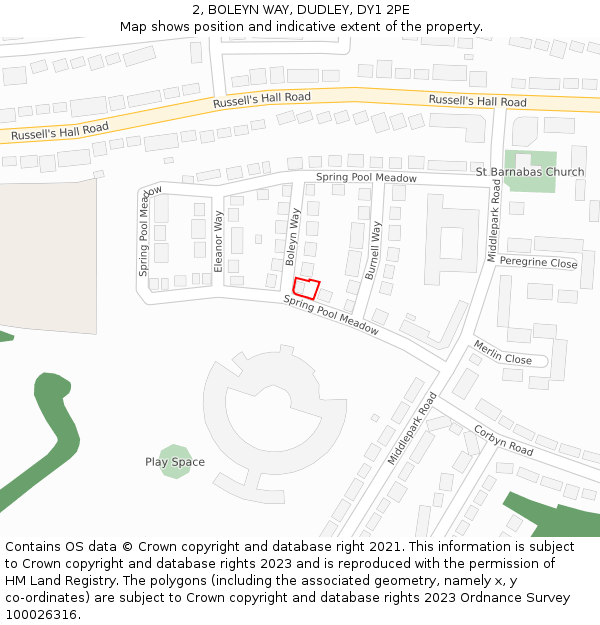 2, BOLEYN WAY, DUDLEY, DY1 2PE: Location map and indicative extent of plot