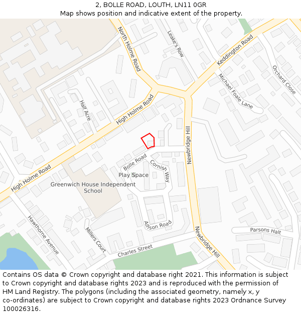 2, BOLLE ROAD, LOUTH, LN11 0GR: Location map and indicative extent of plot