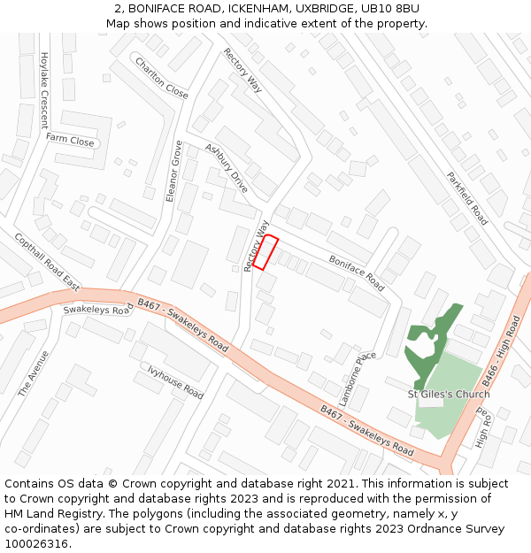2, BONIFACE ROAD, ICKENHAM, UXBRIDGE, UB10 8BU: Location map and indicative extent of plot