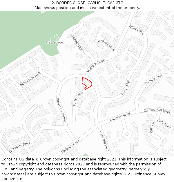 2, BORDER CLOSE, CARLISLE, CA1 3TG: Location map and indicative extent of plot