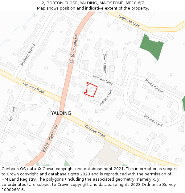 2, BORTON CLOSE, YALDING, MAIDSTONE, ME18 6JZ: Location map and indicative extent of plot