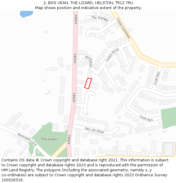 2, BOS VEAN, THE LIZARD, HELSTON, TR12 7RU: Location map and indicative extent of plot