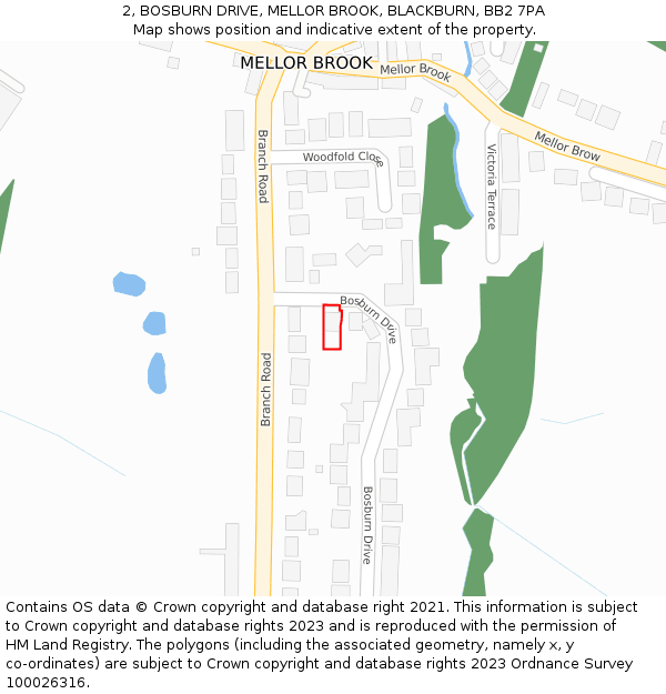 2, BOSBURN DRIVE, MELLOR BROOK, BLACKBURN, BB2 7PA: Location map and indicative extent of plot