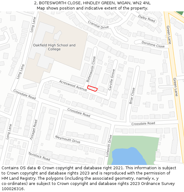 2, BOTESWORTH CLOSE, HINDLEY GREEN, WIGAN, WN2 4NL: Location map and indicative extent of plot
