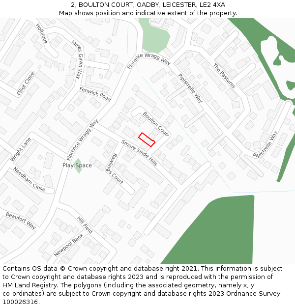2, BOULTON COURT, OADBY, LEICESTER, LE2 4XA: Location map and indicative extent of plot