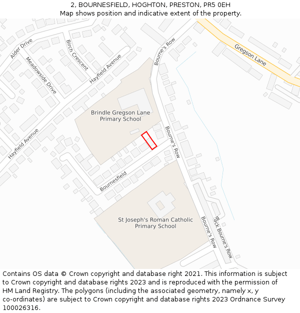 2, BOURNESFIELD, HOGHTON, PRESTON, PR5 0EH: Location map and indicative extent of plot