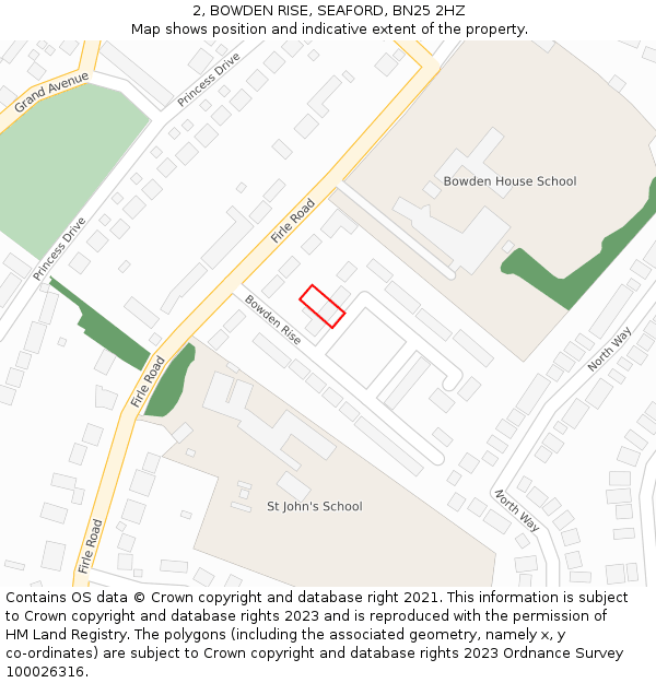 2, BOWDEN RISE, SEAFORD, BN25 2HZ: Location map and indicative extent of plot