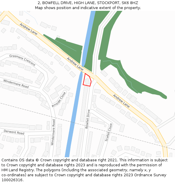 2, BOWFELL DRIVE, HIGH LANE, STOCKPORT, SK6 8HZ: Location map and indicative extent of plot