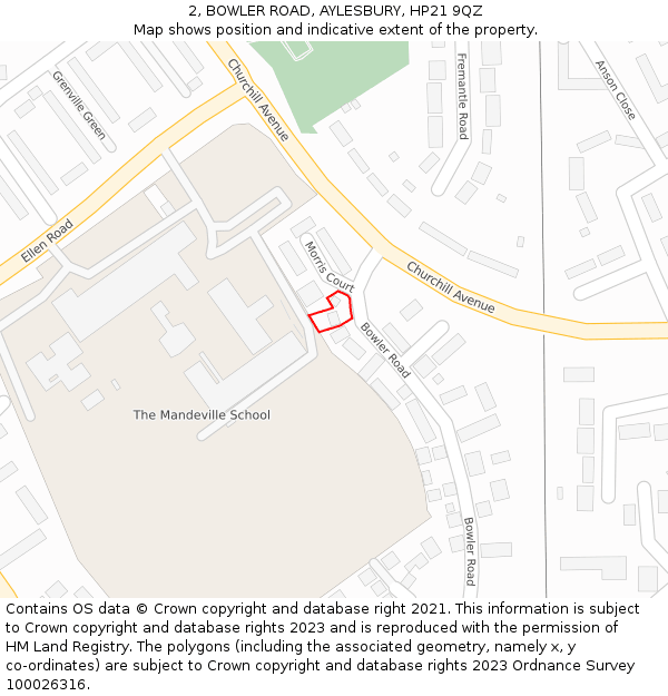 2, BOWLER ROAD, AYLESBURY, HP21 9QZ: Location map and indicative extent of plot