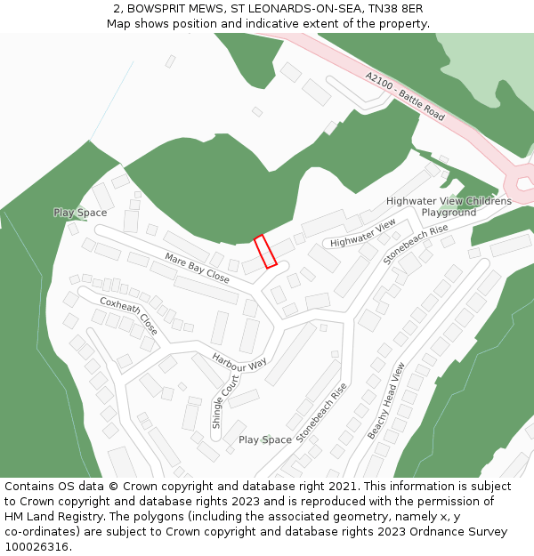 2, BOWSPRIT MEWS, ST LEONARDS-ON-SEA, TN38 8ER: Location map and indicative extent of plot
