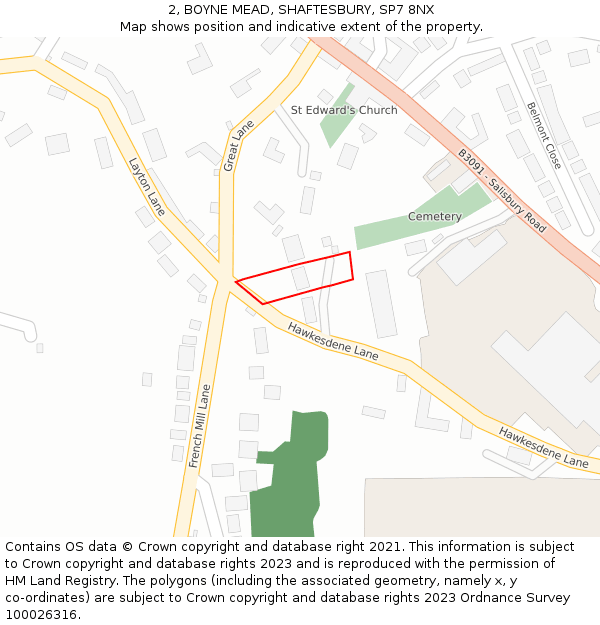 2, BOYNE MEAD, SHAFTESBURY, SP7 8NX: Location map and indicative extent of plot
