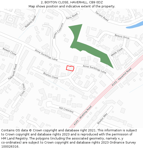 2, BOYTON CLOSE, HAVERHILL, CB9 0DZ: Location map and indicative extent of plot