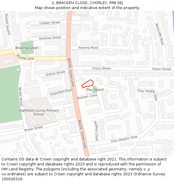 2, BRACKEN CLOSE, CHORLEY, PR6 0EJ: Location map and indicative extent of plot
