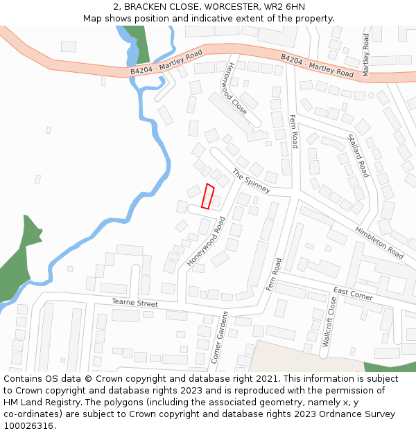2, BRACKEN CLOSE, WORCESTER, WR2 6HN: Location map and indicative extent of plot