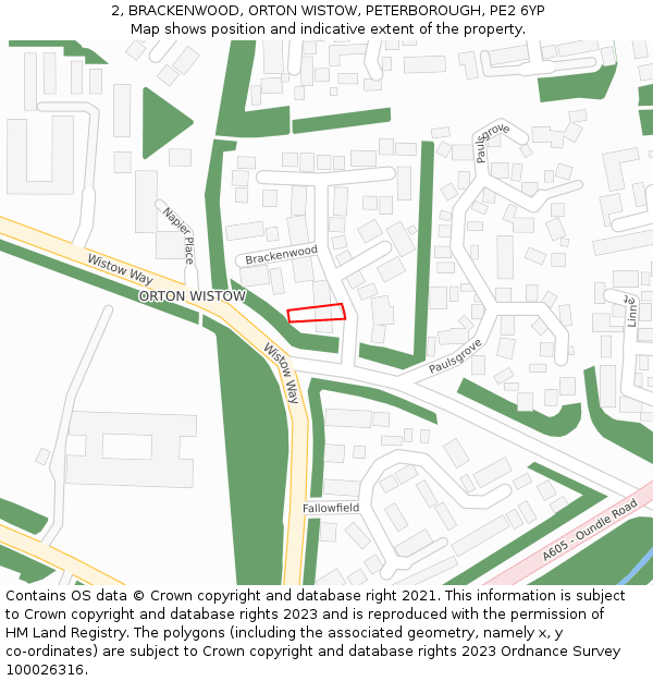 2, BRACKENWOOD, ORTON WISTOW, PETERBOROUGH, PE2 6YP: Location map and indicative extent of plot
