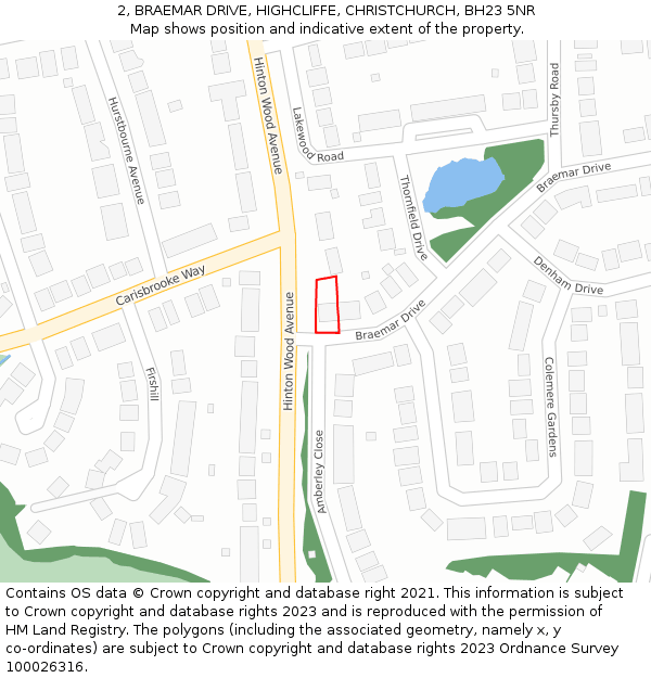 2, BRAEMAR DRIVE, HIGHCLIFFE, CHRISTCHURCH, BH23 5NR: Location map and indicative extent of plot