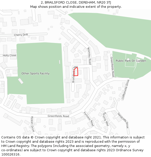 2, BRAILSFORD CLOSE, DEREHAM, NR20 3TJ: Location map and indicative extent of plot