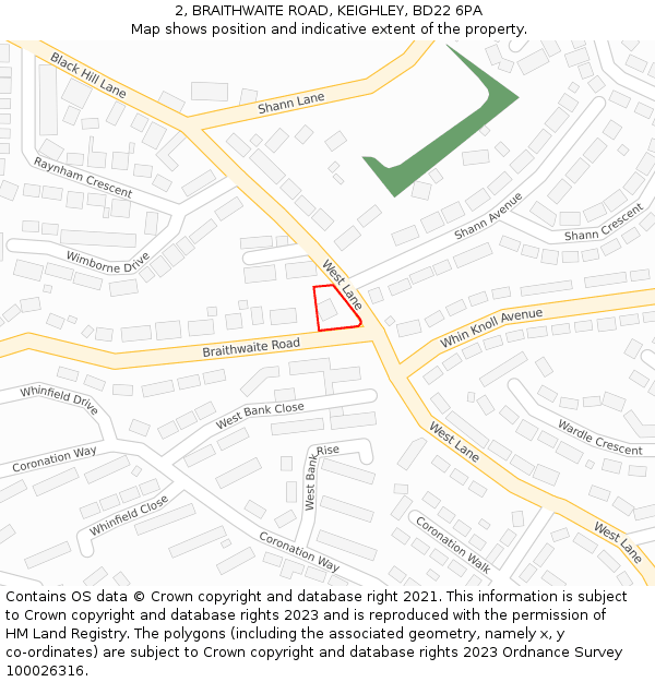 2, BRAITHWAITE ROAD, KEIGHLEY, BD22 6PA: Location map and indicative extent of plot