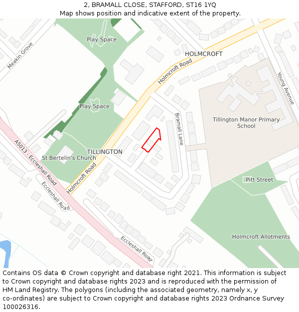 2, BRAMALL CLOSE, STAFFORD, ST16 1YQ: Location map and indicative extent of plot