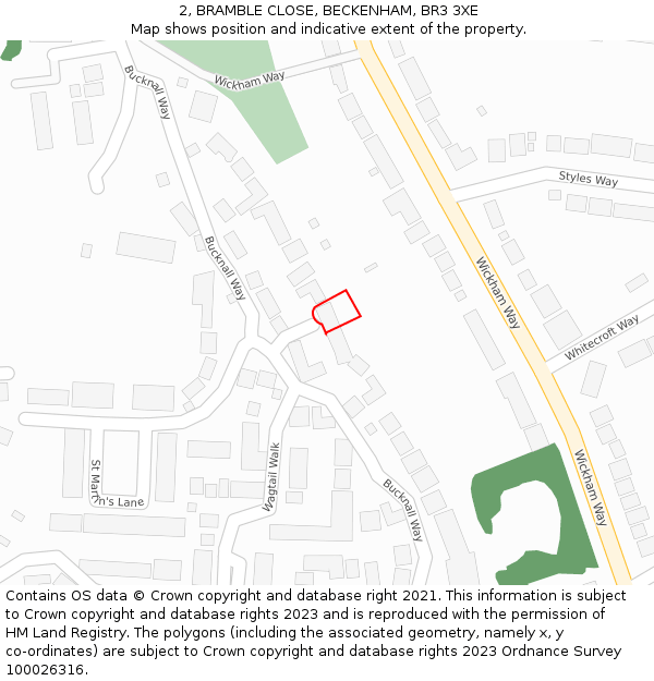 2, BRAMBLE CLOSE, BECKENHAM, BR3 3XE: Location map and indicative extent of plot