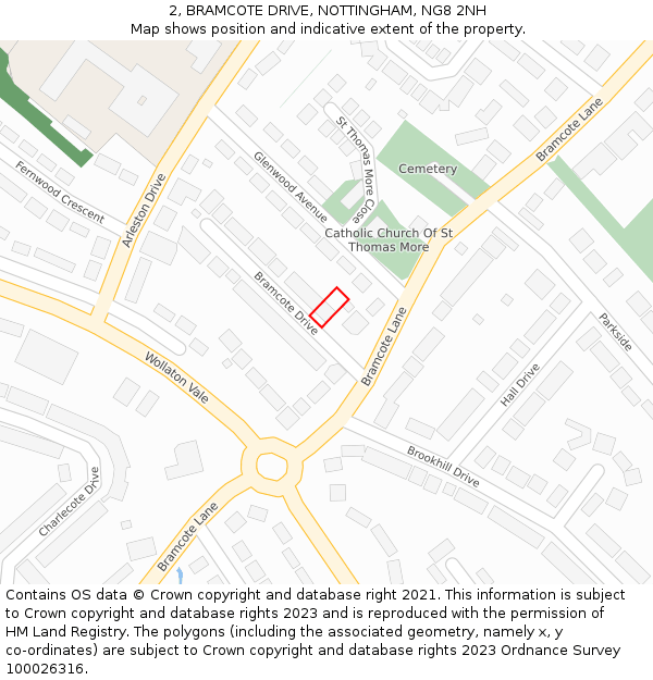 2, BRAMCOTE DRIVE, NOTTINGHAM, NG8 2NH: Location map and indicative extent of plot