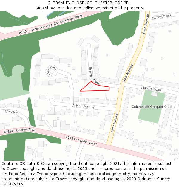 2, BRAMLEY CLOSE, COLCHESTER, CO3 3RU: Location map and indicative extent of plot