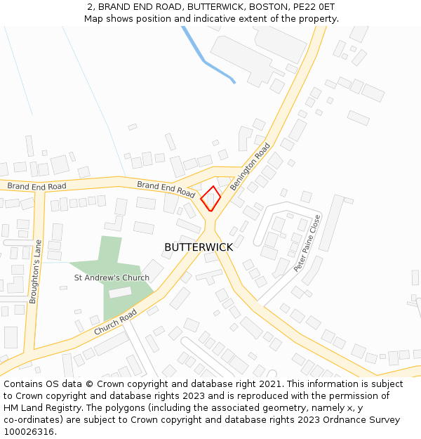 2, BRAND END ROAD, BUTTERWICK, BOSTON, PE22 0ET: Location map and indicative extent of plot