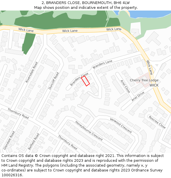 2, BRANDERS CLOSE, BOURNEMOUTH, BH6 4LW: Location map and indicative extent of plot