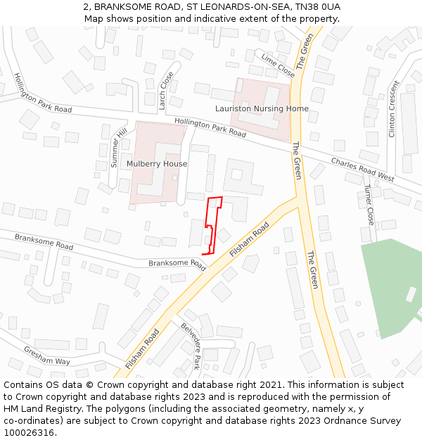 2, BRANKSOME ROAD, ST LEONARDS-ON-SEA, TN38 0UA: Location map and indicative extent of plot