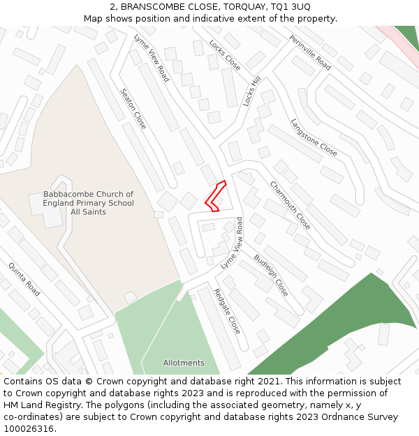 2, BRANSCOMBE CLOSE, TORQUAY, TQ1 3UQ: Location map and indicative extent of plot
