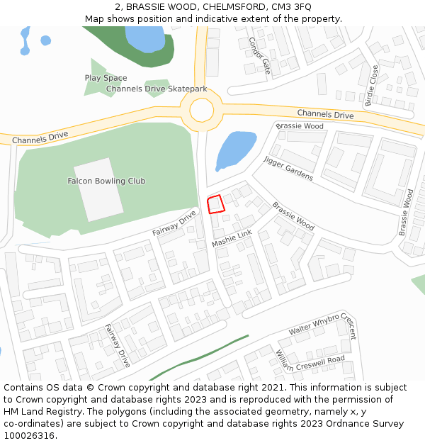 2, BRASSIE WOOD, CHELMSFORD, CM3 3FQ: Location map and indicative extent of plot