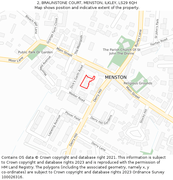 2, BRAUNSTONE COURT, MENSTON, ILKLEY, LS29 6QH: Location map and indicative extent of plot