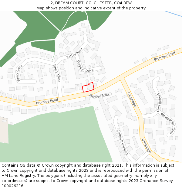 2, BREAM COURT, COLCHESTER, CO4 3EW: Location map and indicative extent of plot