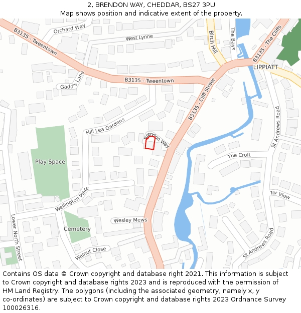 2, BRENDON WAY, CHEDDAR, BS27 3PU: Location map and indicative extent of plot