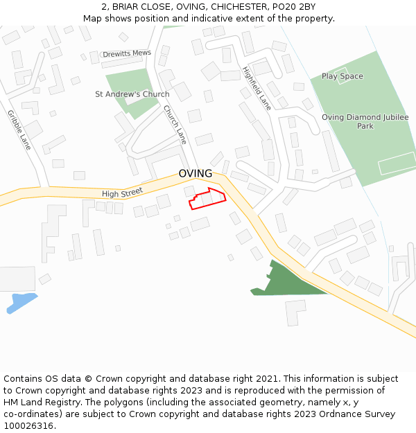 2, BRIAR CLOSE, OVING, CHICHESTER, PO20 2BY: Location map and indicative extent of plot